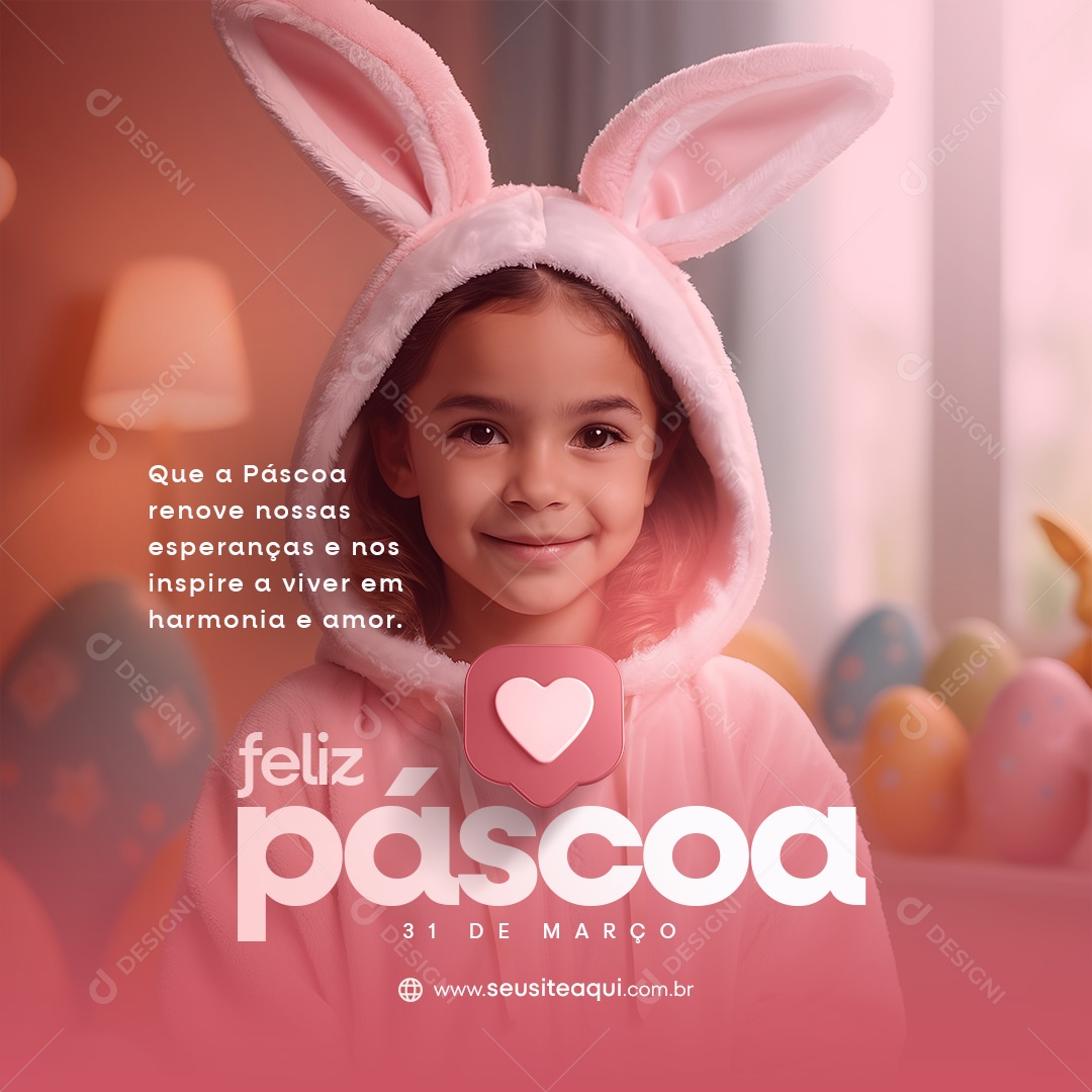 Feliz Páscoa 31 de Março Renove nossas Esperança e nos Inspire a Viver Social Media PSD Editável