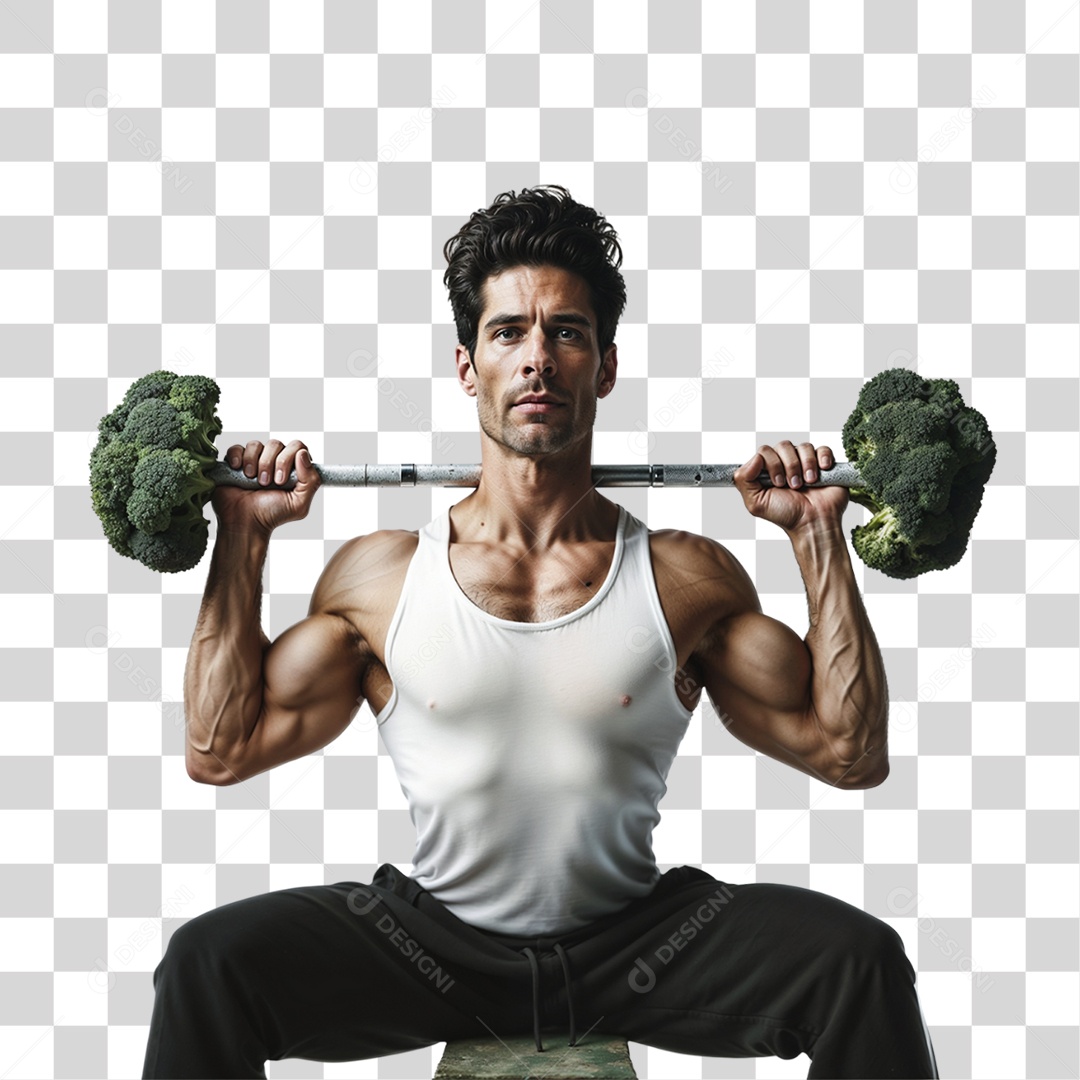 Homem levantando Peso de Brócolis PNG Transparente