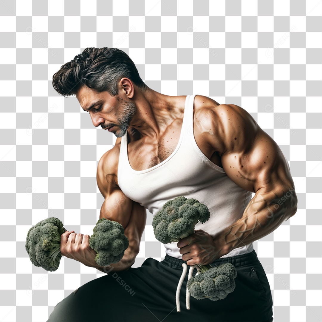 Homem levantando Peso de Brócolis PNG Transparente
