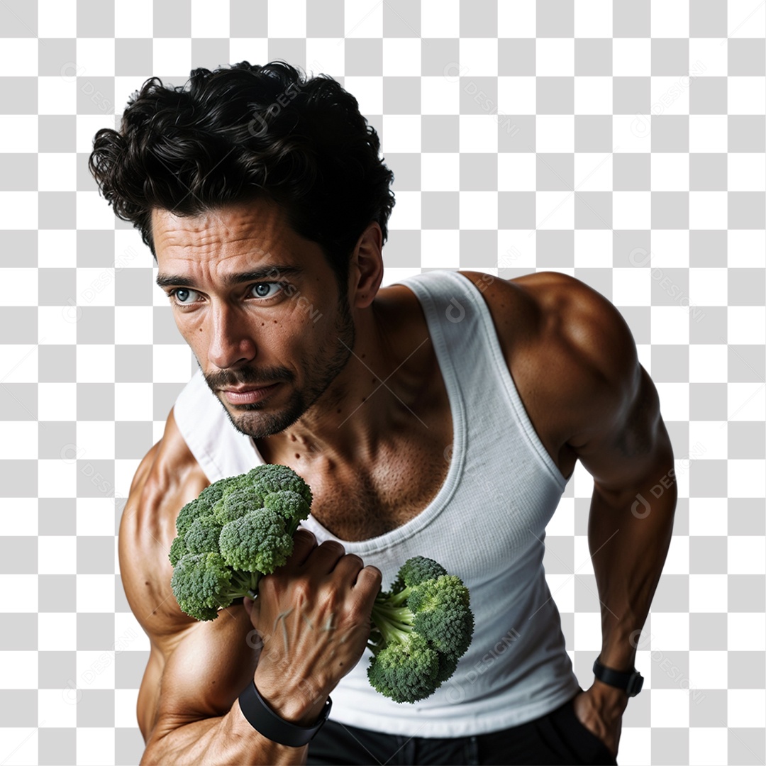 Homem levantando Peso de Brócolis PNG Transparente