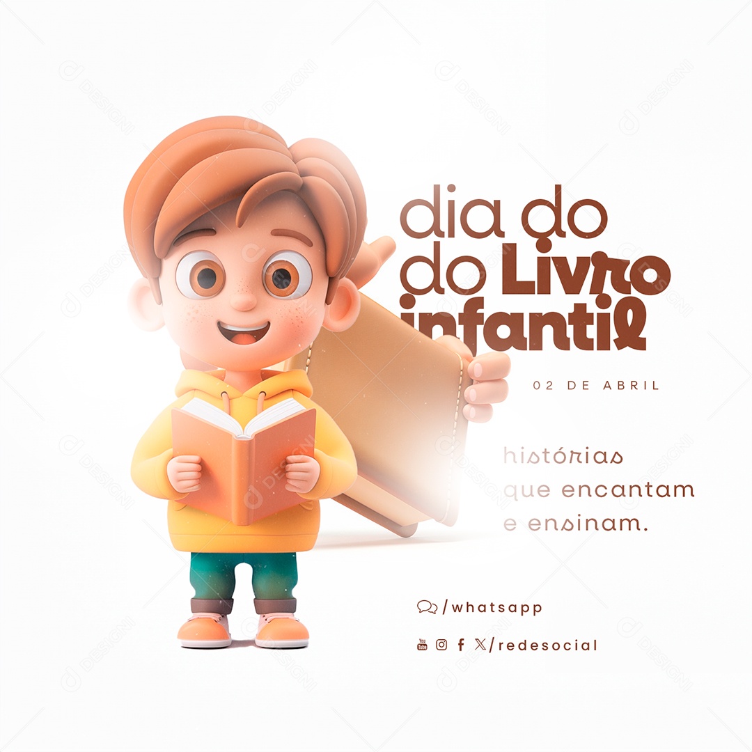 Dia do Livro Infantil 02 de Abril Histórias que Encantam e Ensinam Social Media PSD Editável
