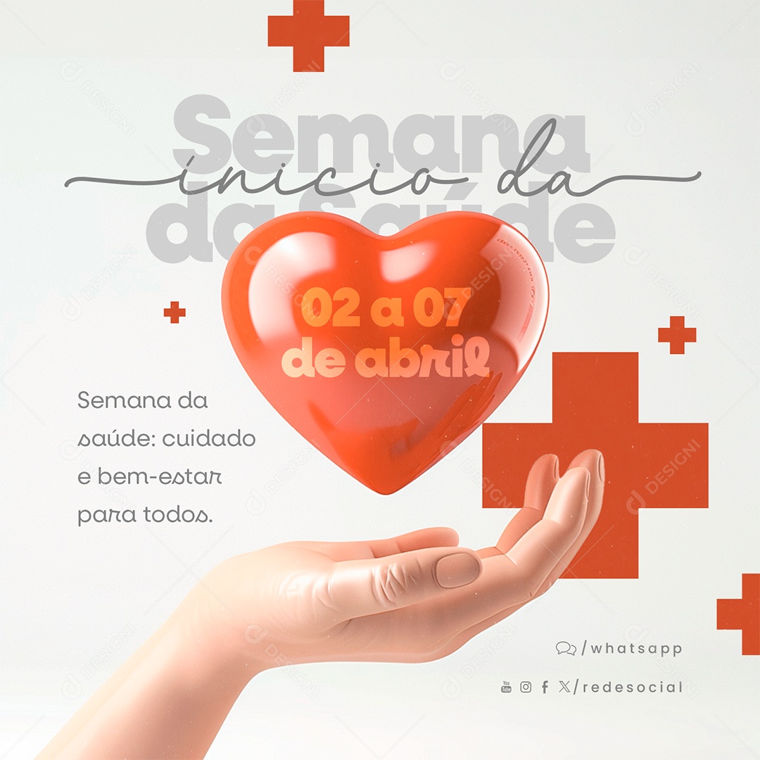 Início da Semana de Saúde 02 a 07 de Abril Social Media PSD Editável