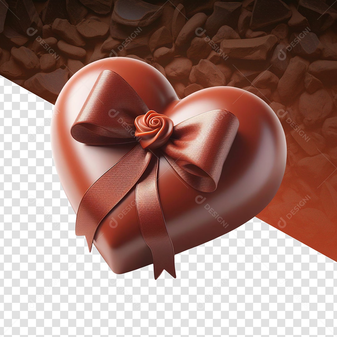 Coração de Chocolate Elemento 3D de Páscoa para Composição PSD