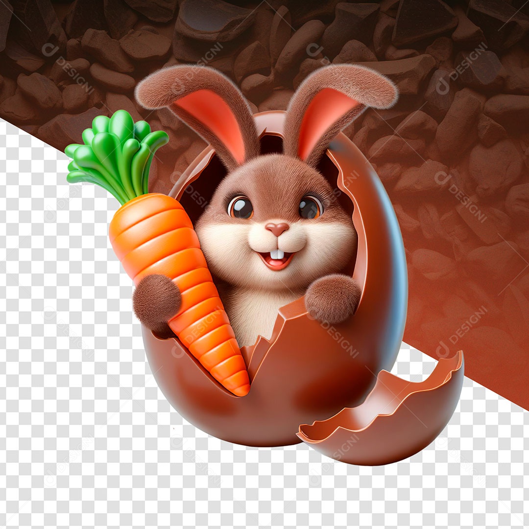 Coelho Segurando uma Cenoura e Ovo Elemento 3D para Composição PSD