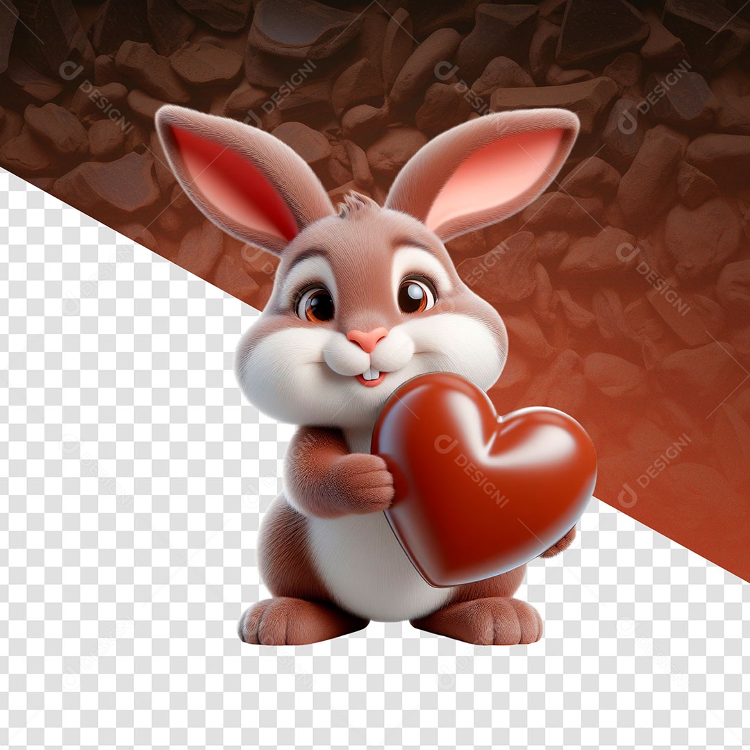 Coelho Segurando um Coração Elemento 3D para Composição PSD