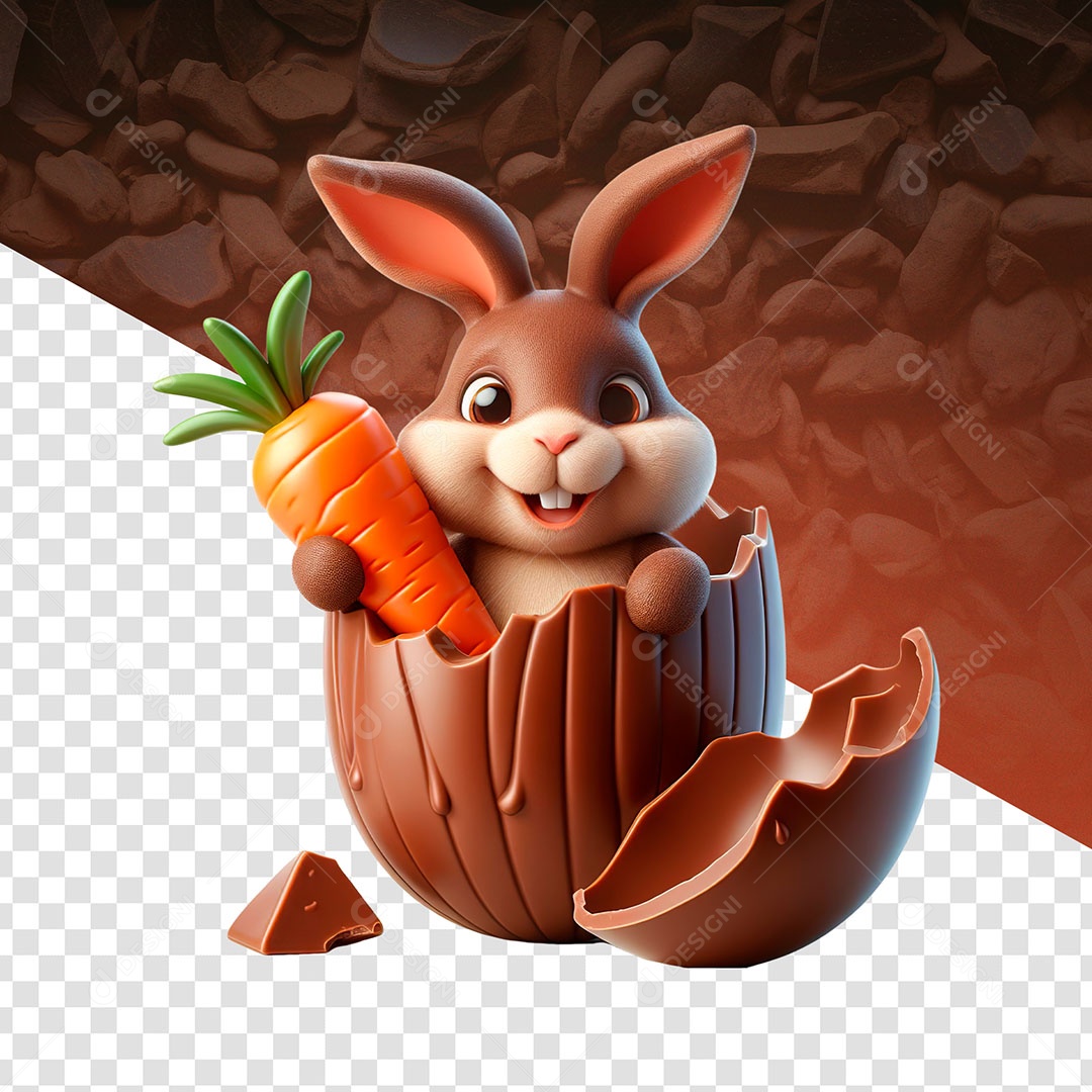 Coelhinho Cenoura e Ovo Elemento 3D para Composição PSD