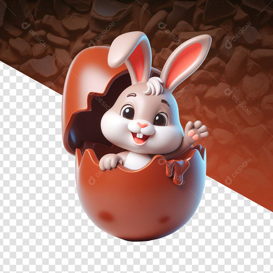 Coelinho dentro do Ovo de Páscoa Elemento 3D para Composição PSD