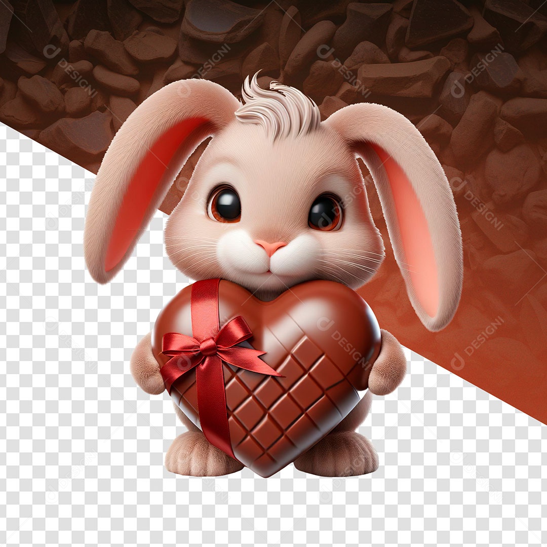 Coelhinho Segurando um Coração Elemento 3D para Composição PSD