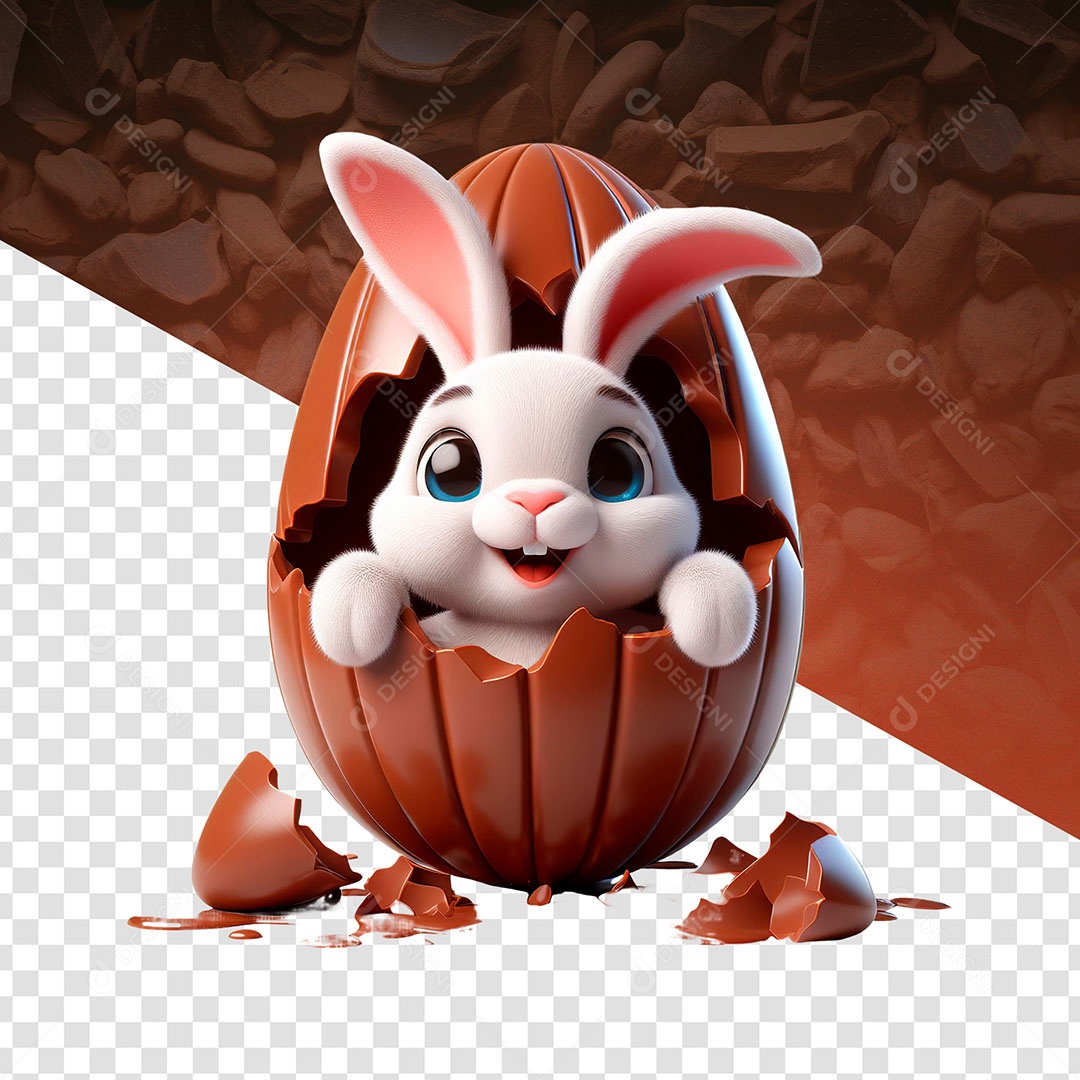 Coelhinho e Ovo de Páscoa Elemento 3D para Composição PSD