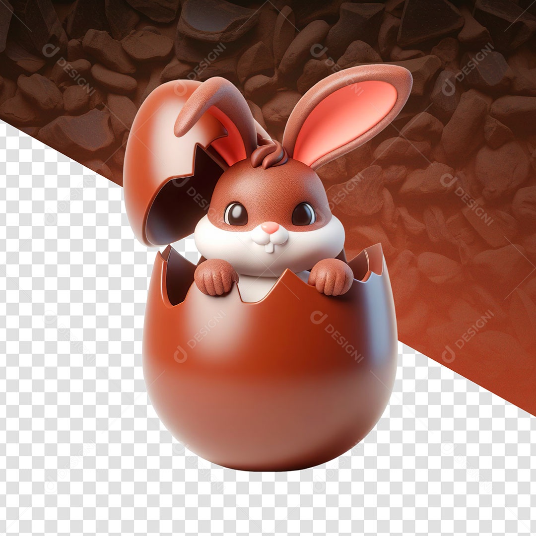Coelhinho Saindo de dentro do Ovo Elemento 3D para Composição PSD