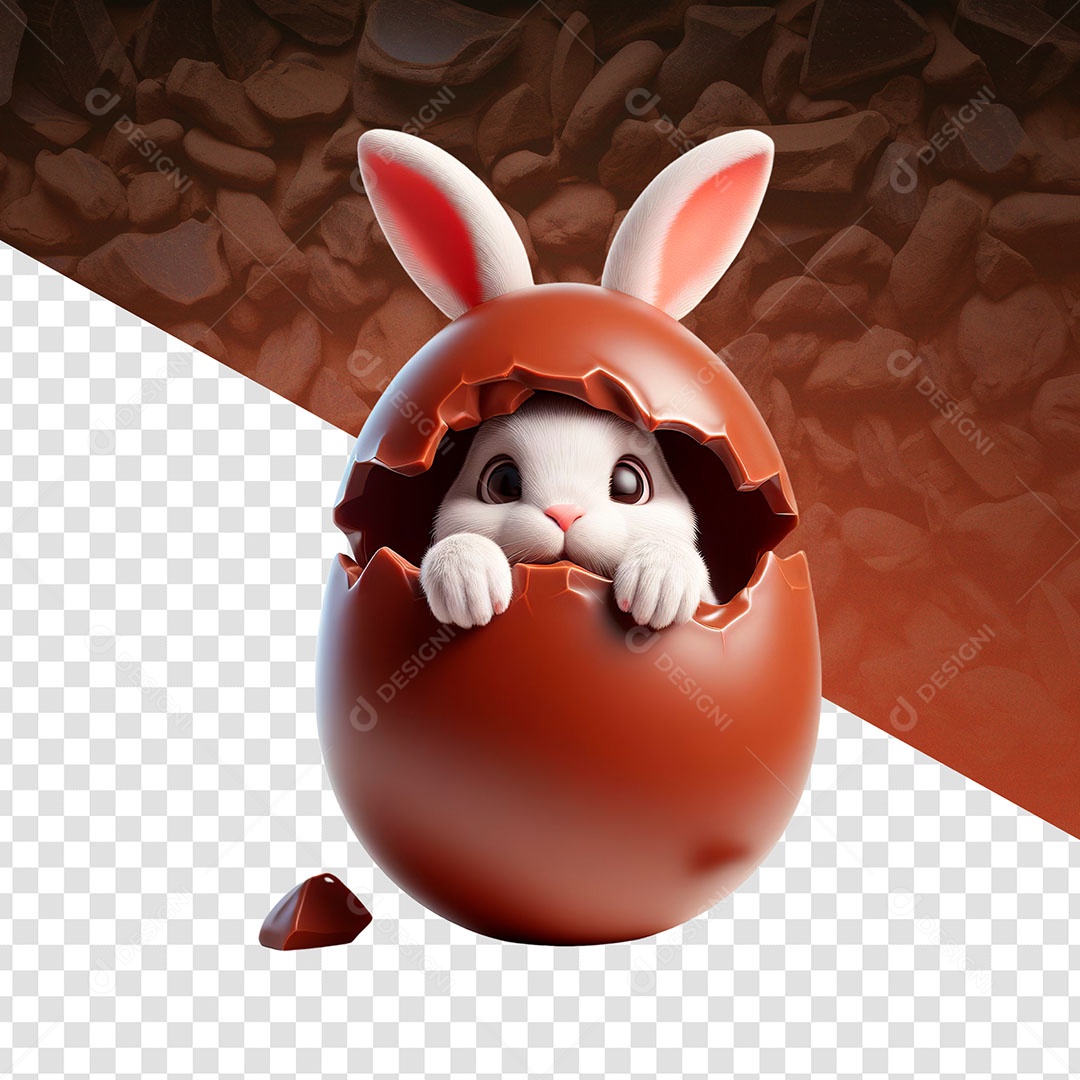 Coelinho dentro do Ovo de Páscoa Elemento 3D para Composição PSD