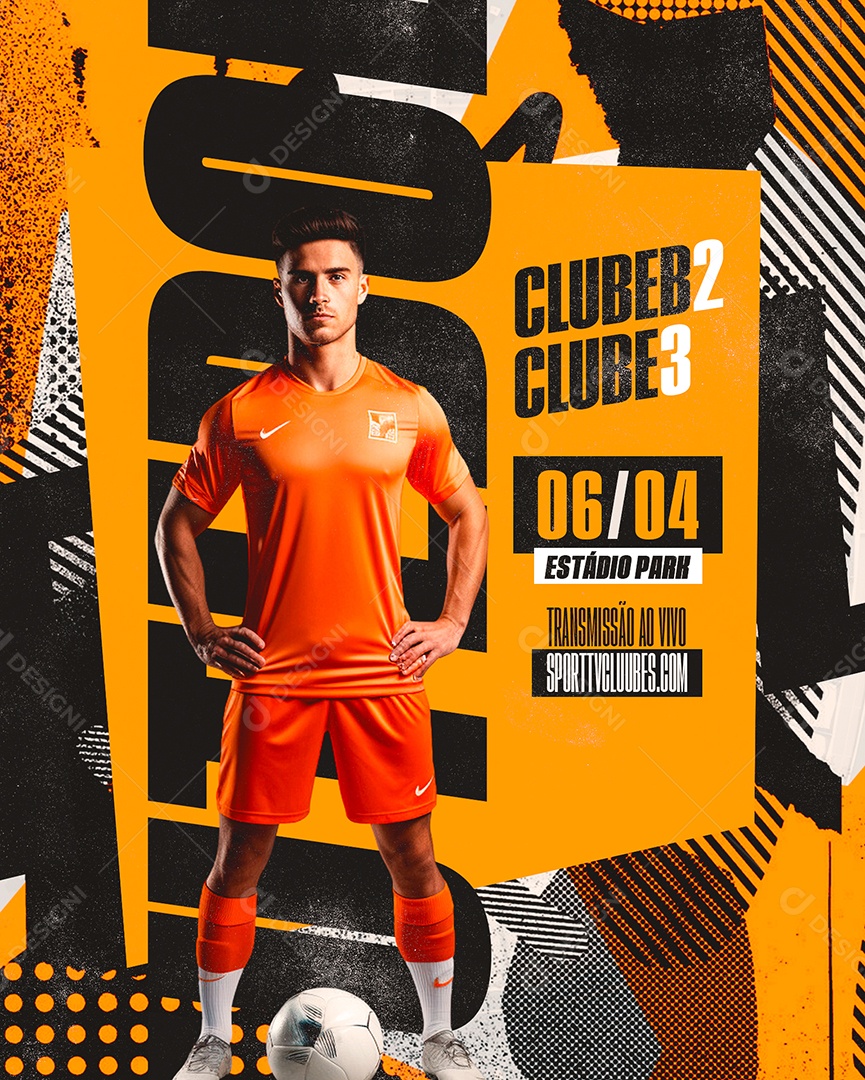 Flyer Futebol Clube B Transmissão ao Vivo Social Media PSD Editável