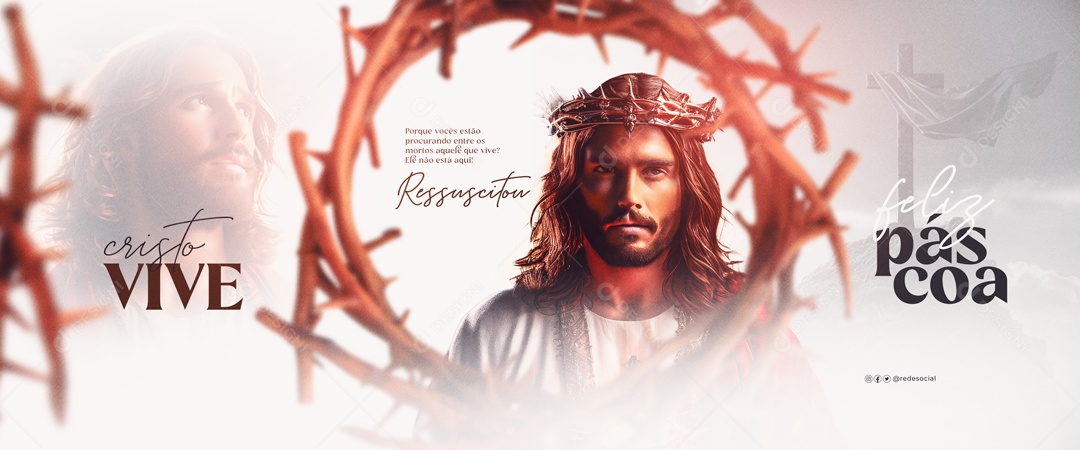 Banner Feliz Páscoa 31 de Março Cristo Vive Ressuscitou Social Media PSD Editável