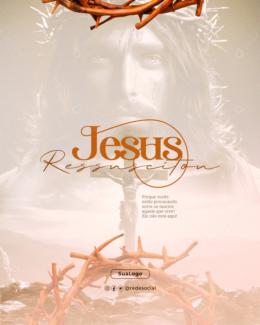 Páscoa 31 de Março Jesus Ressuscitou Social Media PSD Editável