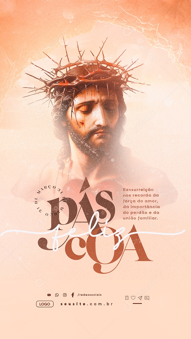 Story Feliz Páscoa 31 de Março Ressureição nos Recorda Social Media PSD Editável