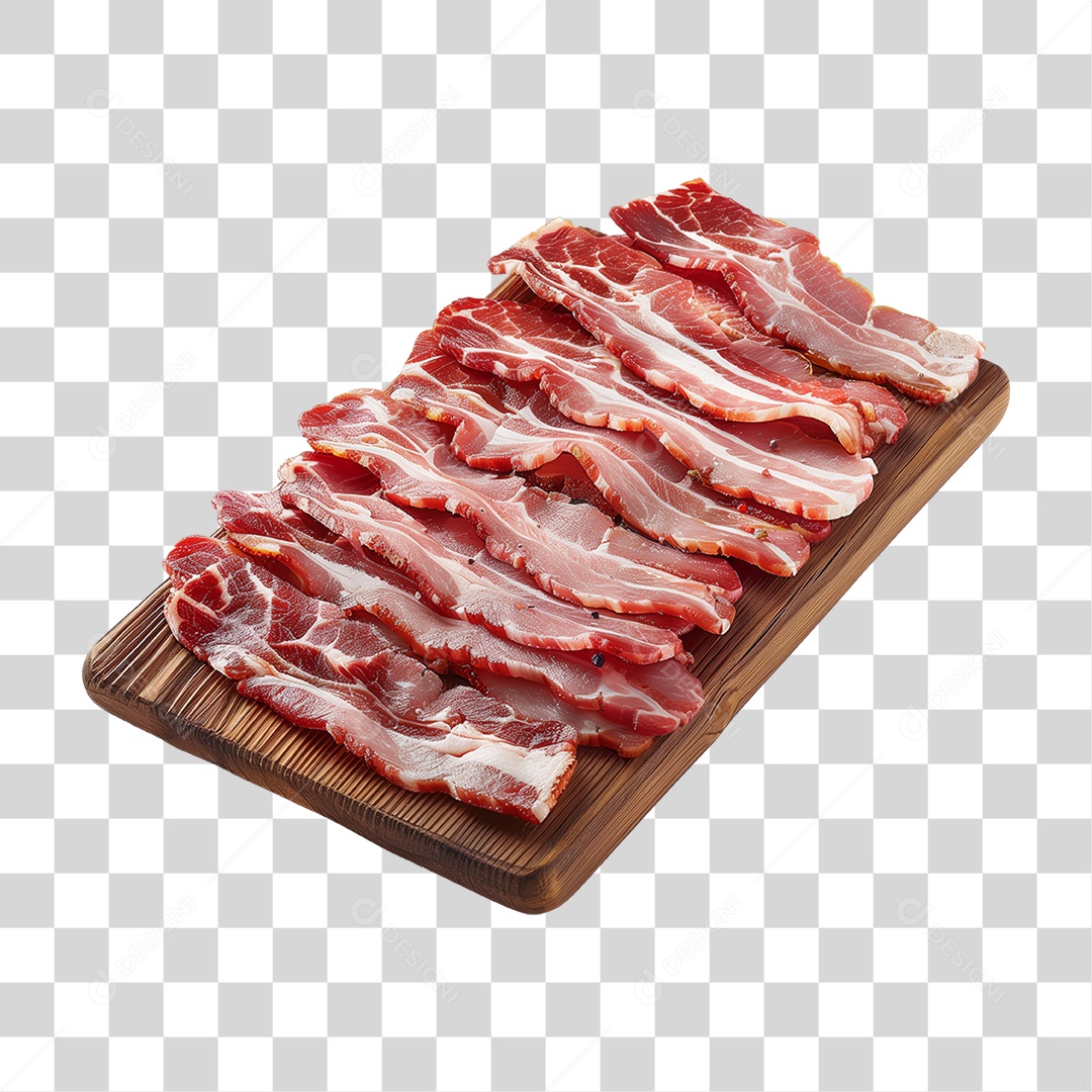 Fatias de Bacon em Tábua de Madeira PNG Transparente