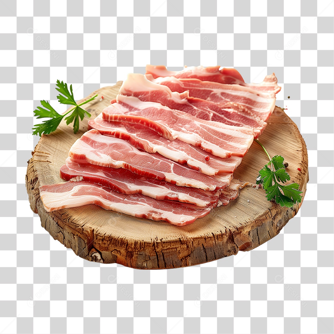 Fatias de Bacon em Tábua de Madeira PNG Transparente