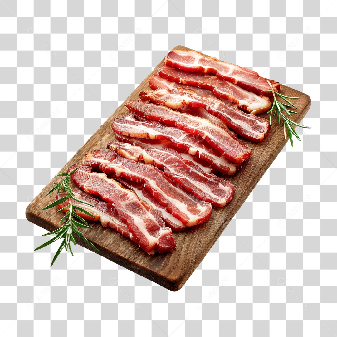 Fatias de Bacon em Tábua de Madeira PNG Transparente