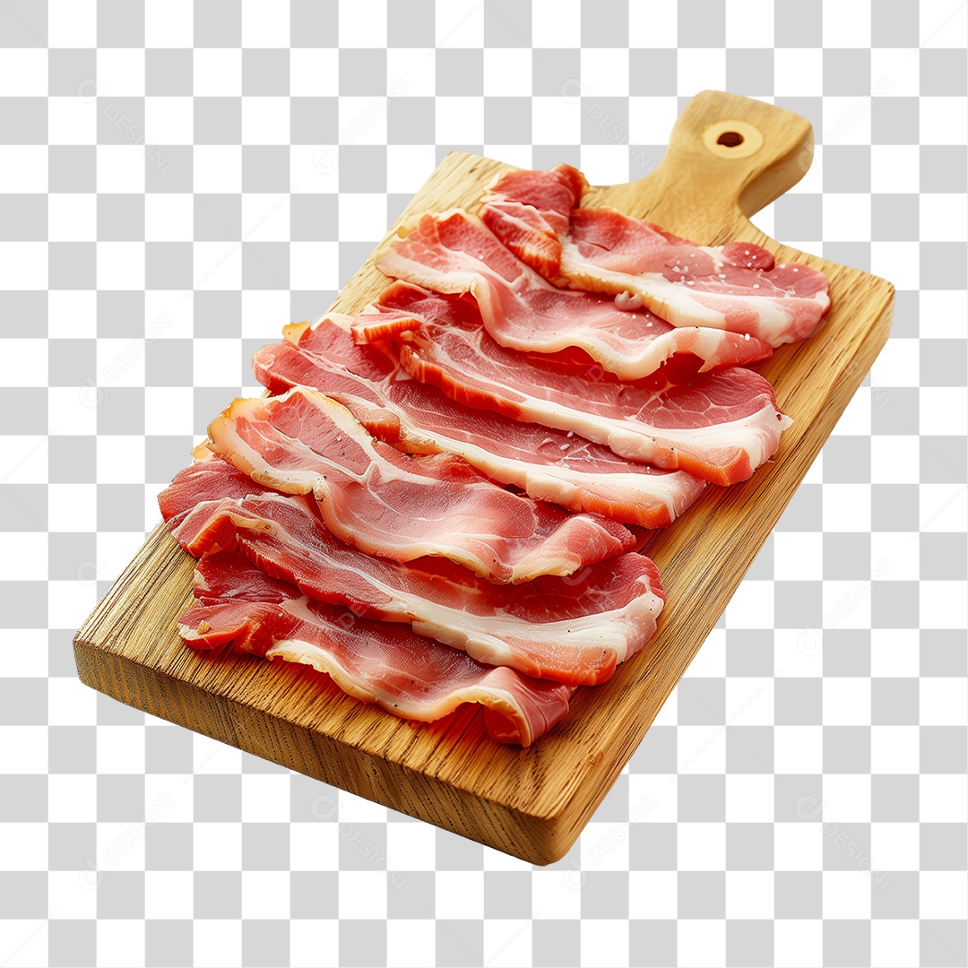 Fatias de Bacon em Tábua de Madeira PNG Transparente