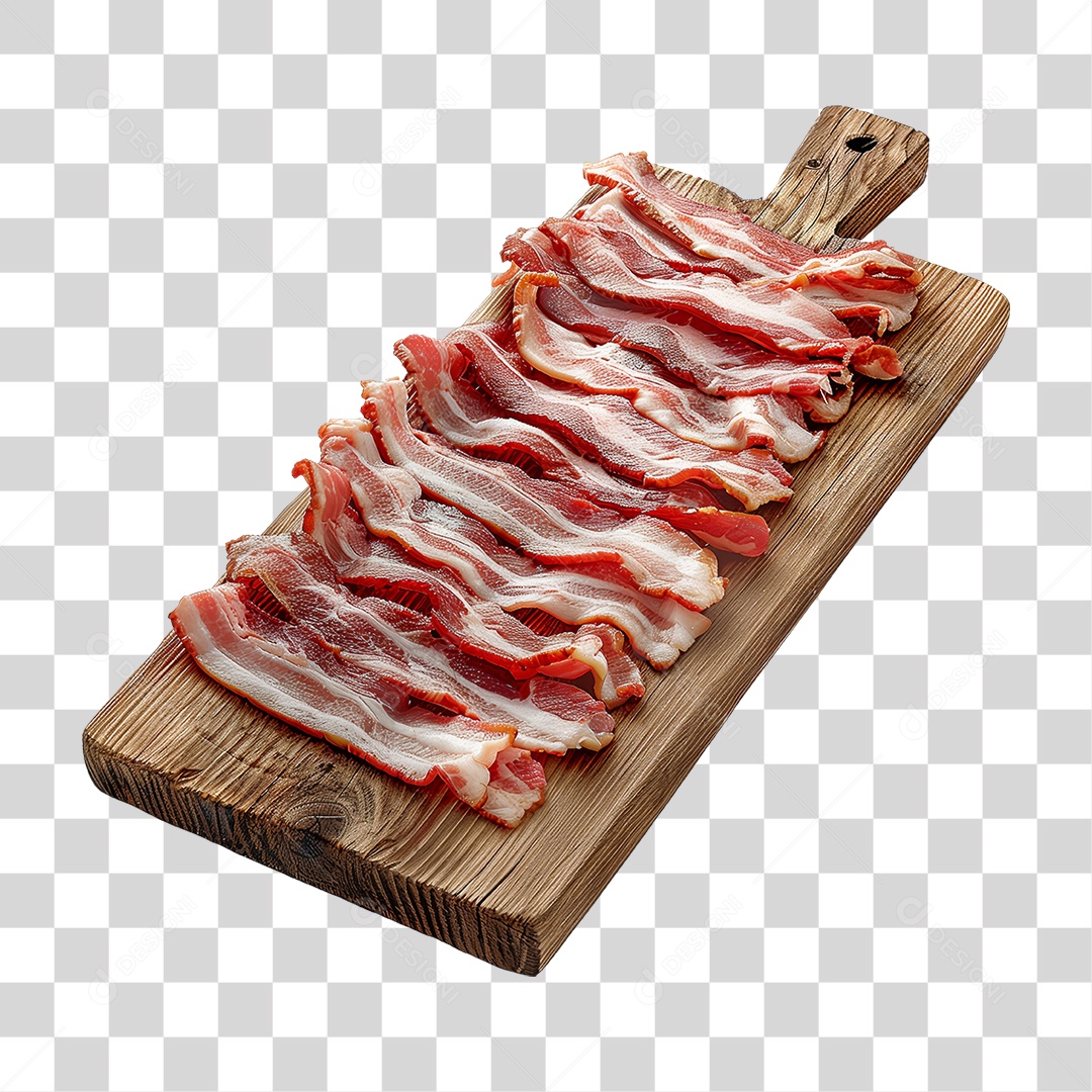 Fatias de Bacon em Tábua de Madeira PNG Transparente