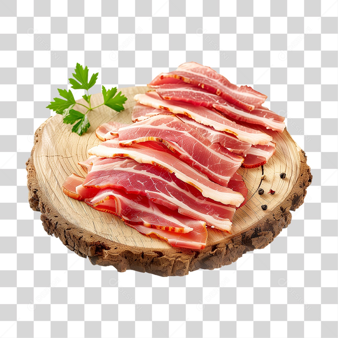 Fatias de Bacon em Tábua de Madeira PNG Transparente