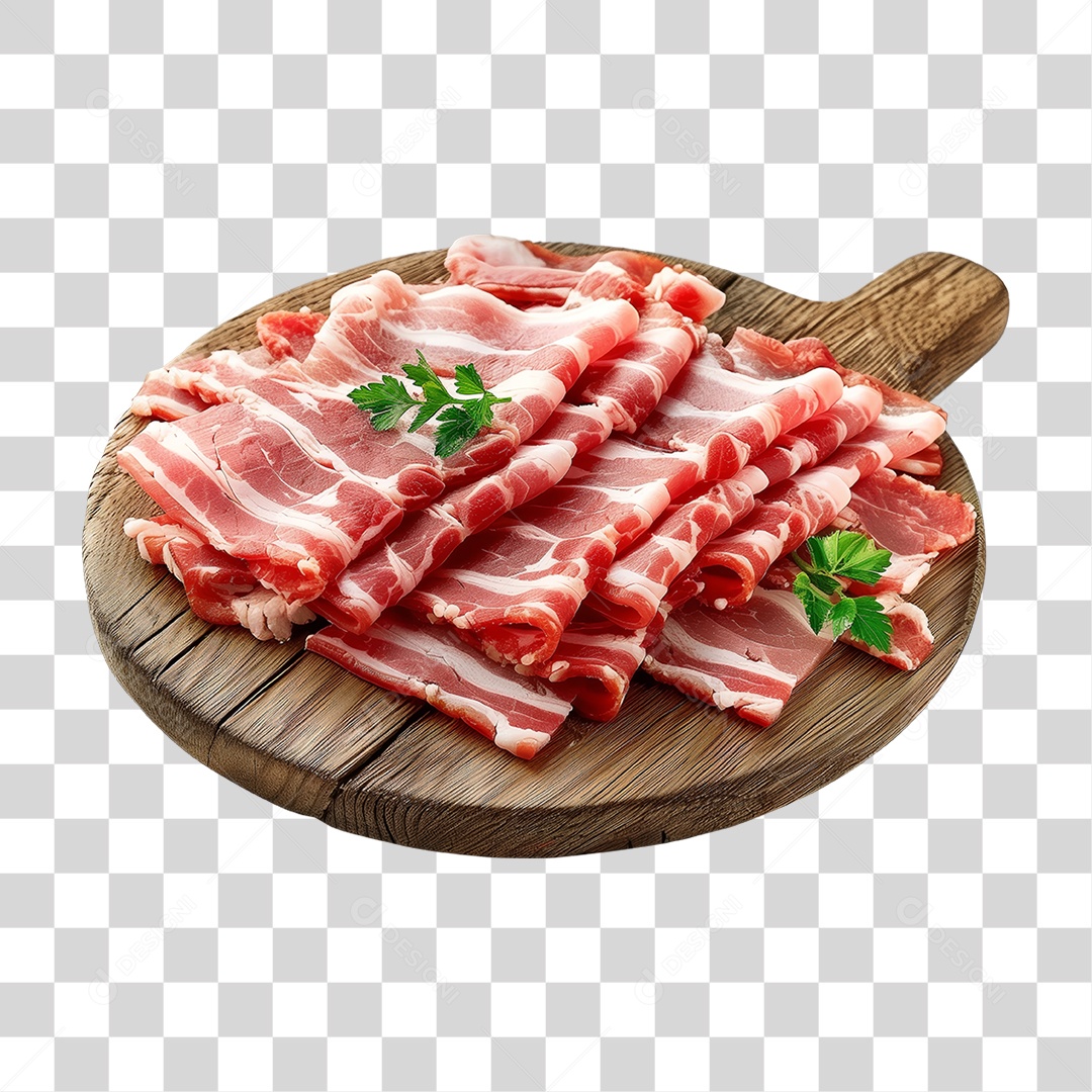Fatias de Bacon em Tábua de Madeira PNG Transparente