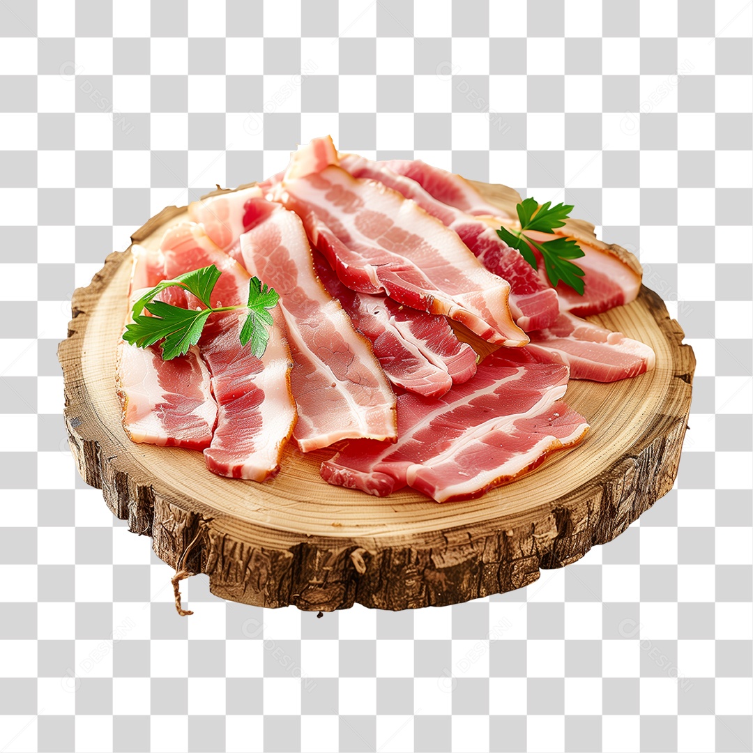 Fatias de Bacon em Tábua de Madeira PNG Transparente