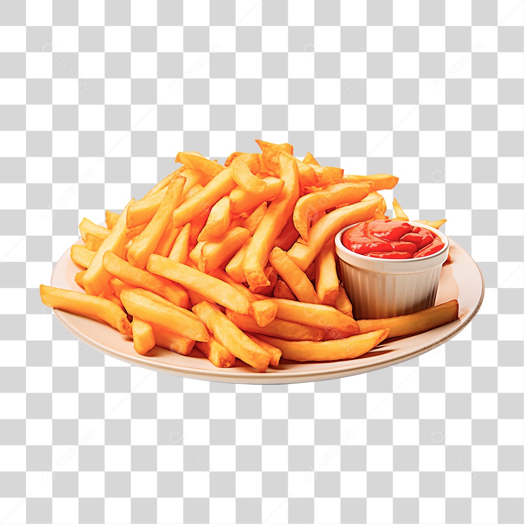 Prato com Batata Frita e Molho PNG Transparente
