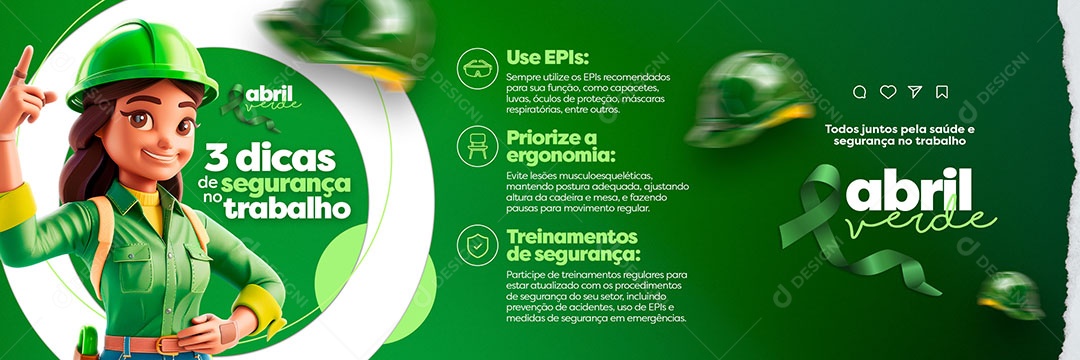 Carrossel Abril Verde 3 Dicas de Segurança no Trabalho Social Media PSD Editável
