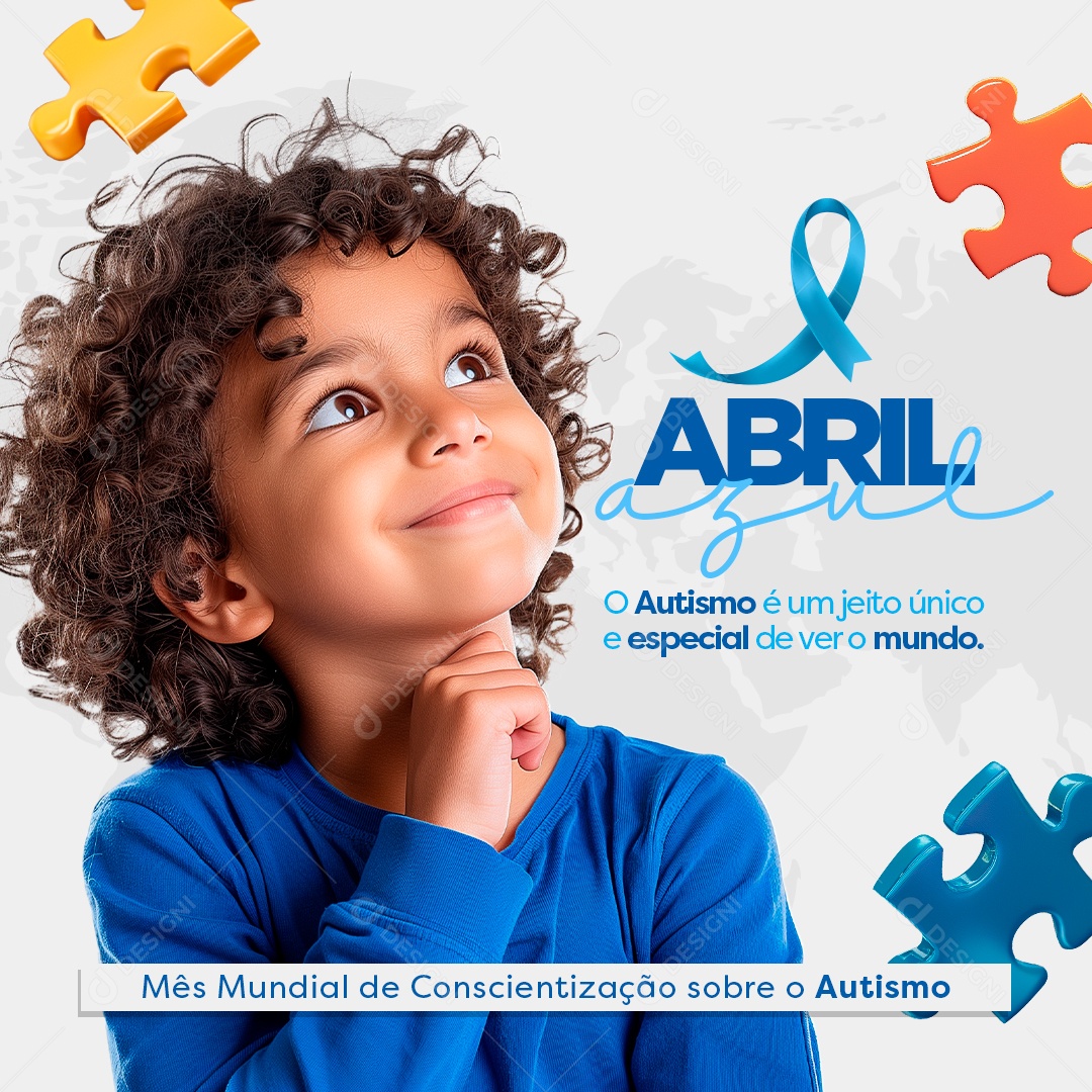 Abril Azul Autismo é um Jeito Único e Especial de ver o Mundo Social Media PSD Editável
