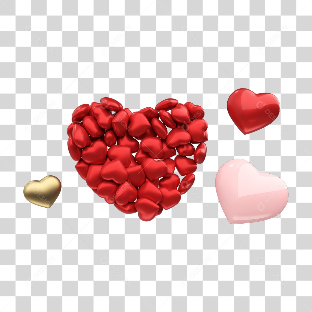 Elemento 3D Corações Cores PNG Transparente