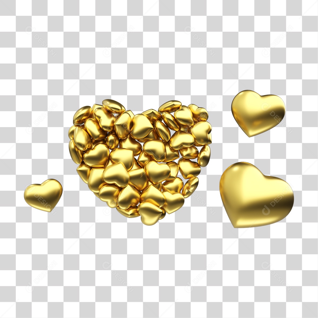 Elemento 3D Corações Cores PNG Transparente