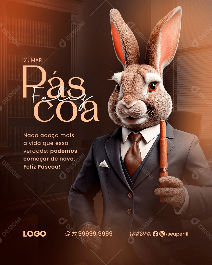 Feliz Páscoa 31 de Março Social Media PSD Editável