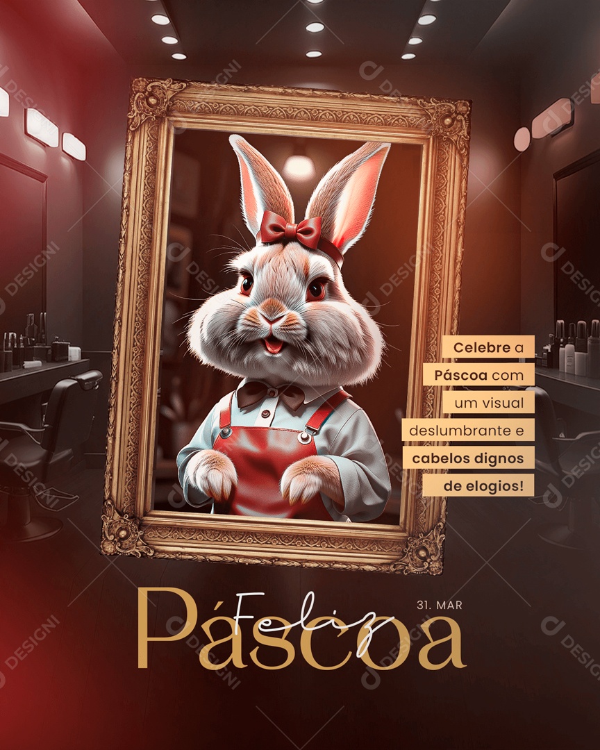 Feliz Páscoa 31 de Março Celebre com um Visual Deslumbrante e Cabelos Dignos Social Media PSD Editável
