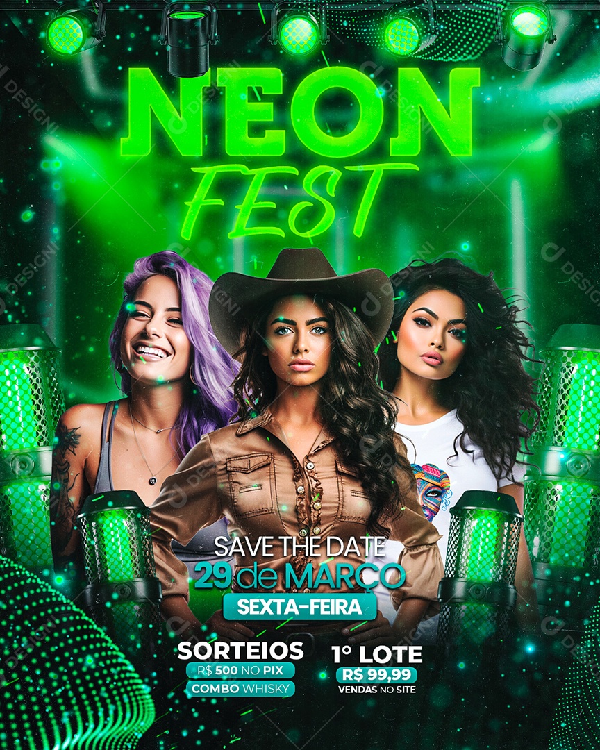 Flyer Neon Fest Social Media PSD Editável