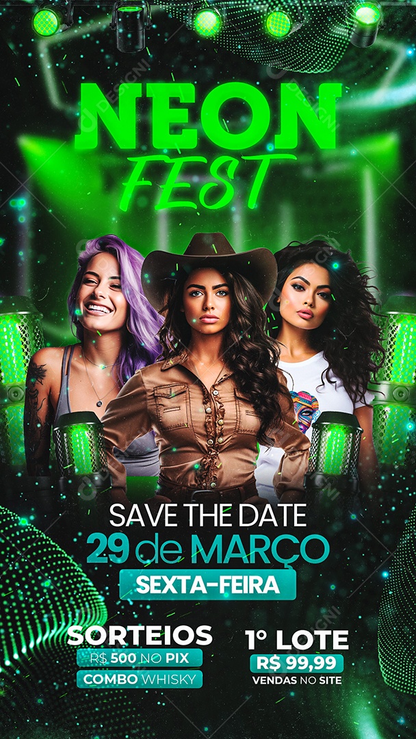 Story Flyer Neon Fest Social Media PSD Editável