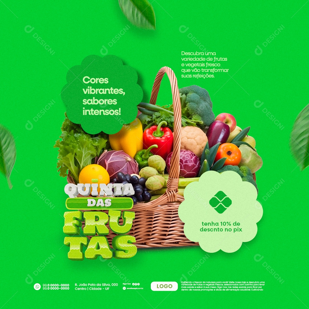 Hortifruti Supermercado Cores Vibrantes Sabores Intensos Social Media PSD Editável