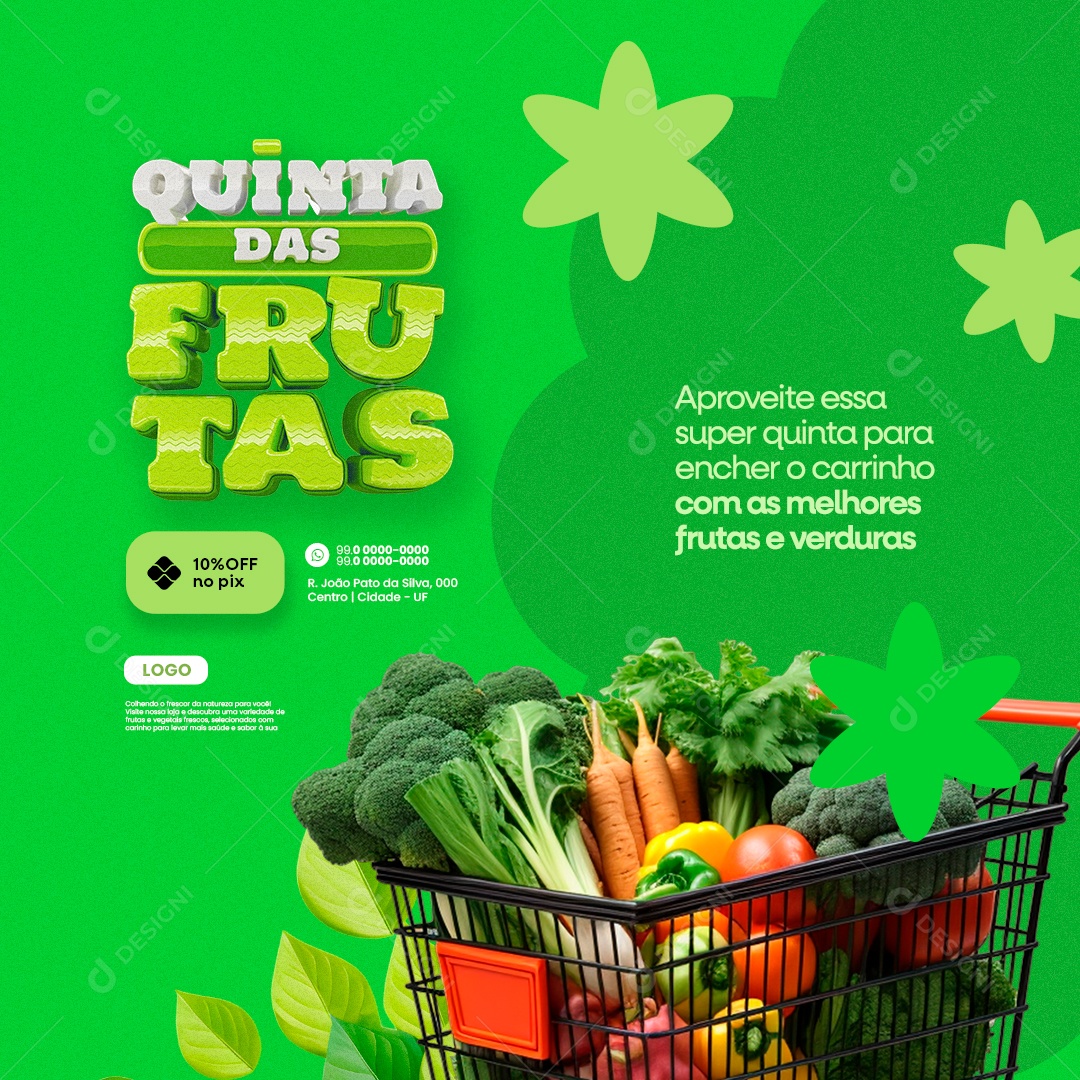 Hortifruti Supermercado Quinta das Frutas 10% Off no Pix Social Media PSD Editável