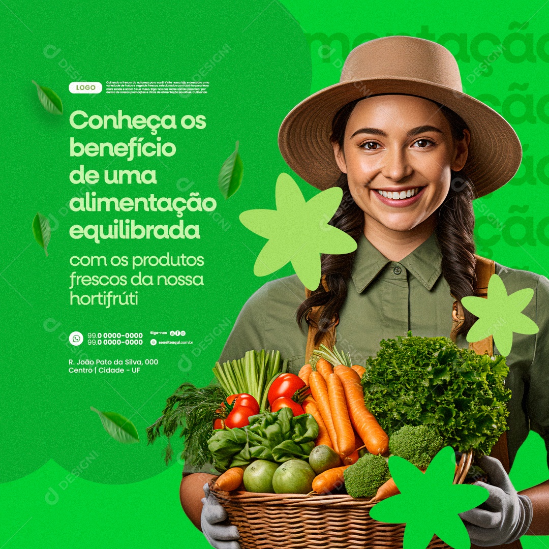 Hortifruti Supermercado Conheça os Benefícios Social Media PSD Editável
