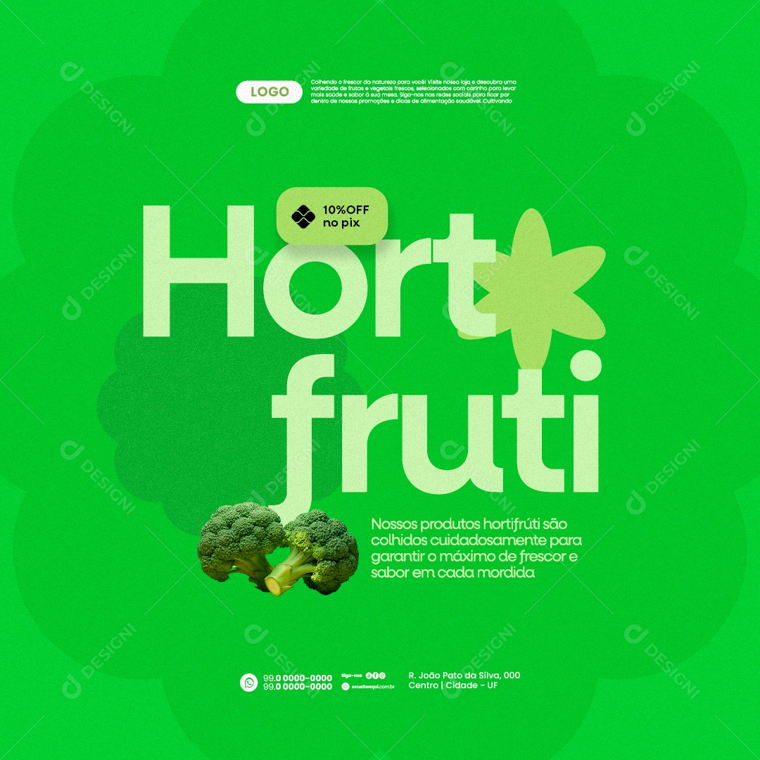 Hortifruti Supermercado Brócolis 10% Off no Pix Social Media PSD Editável