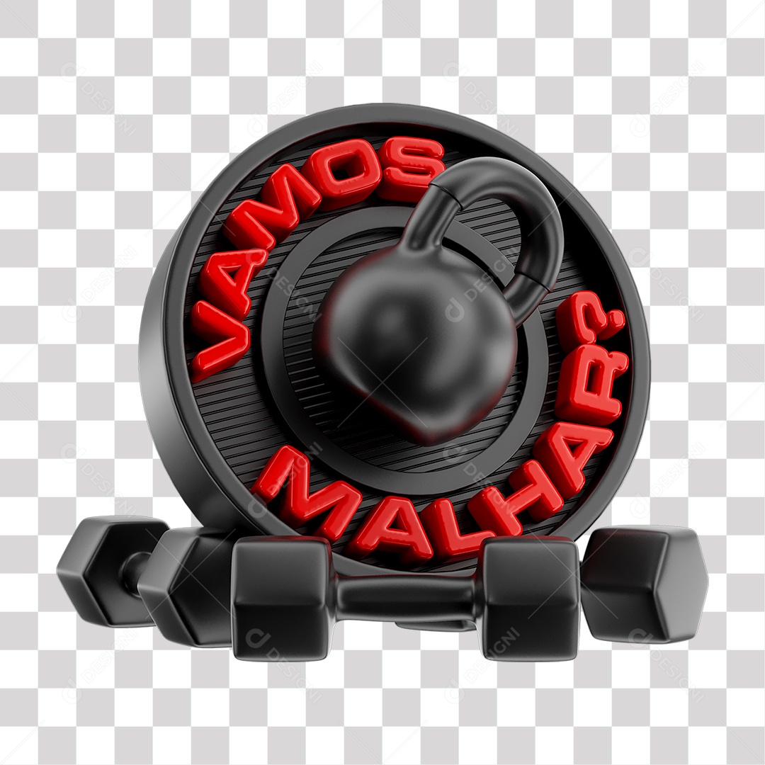 Vamos Malhar Selo 3D Vermelho e Preto para Composição PNG Transparente