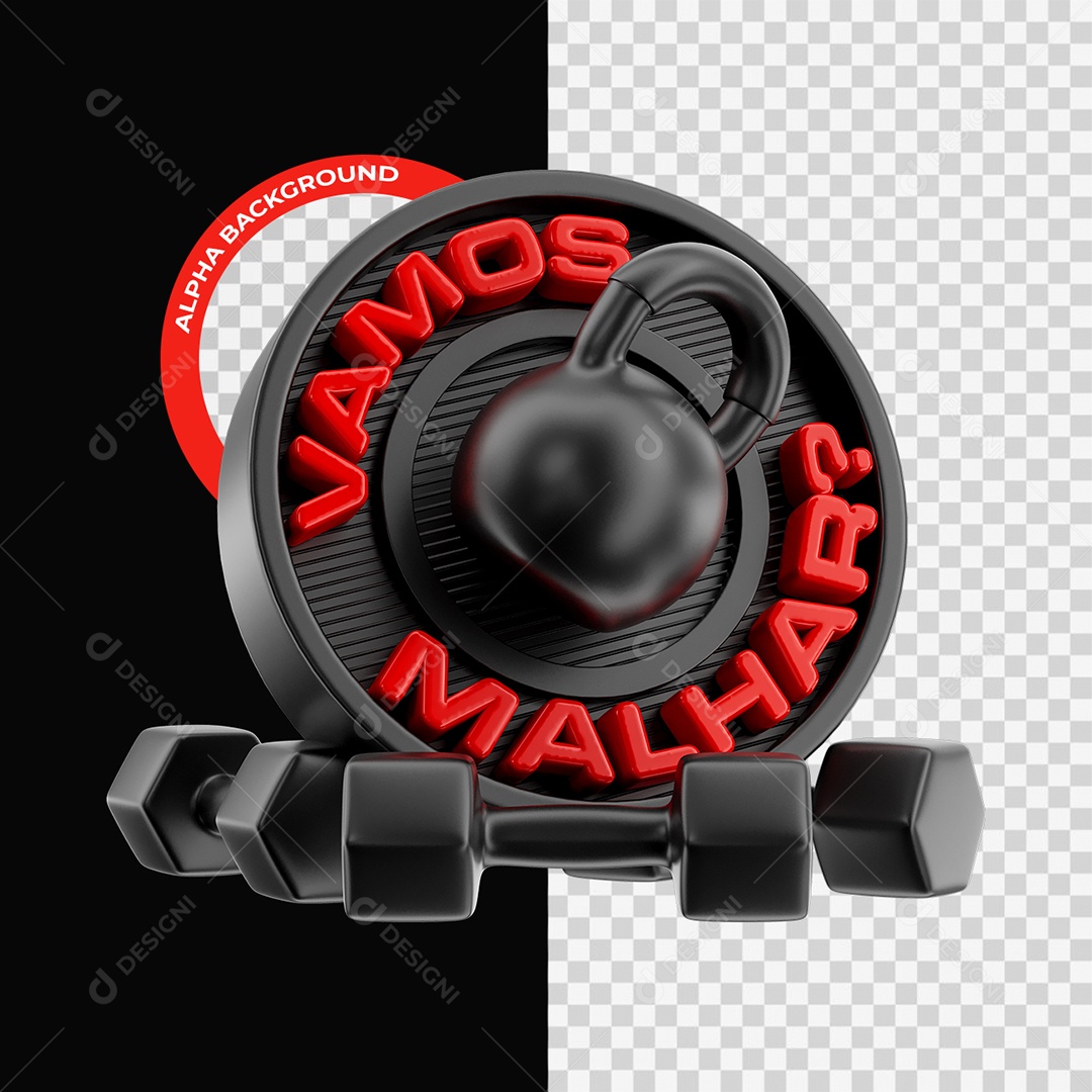 Vamos Malhar Selo 3D Vermelho e Preto para Composição PSD