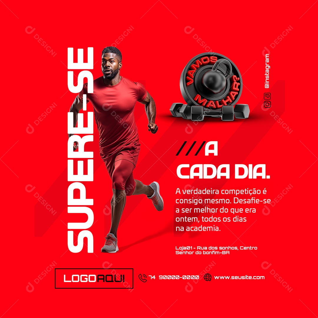 Vamos Malhar Academia Supere se a Cada Dia Social Media PSD Editável