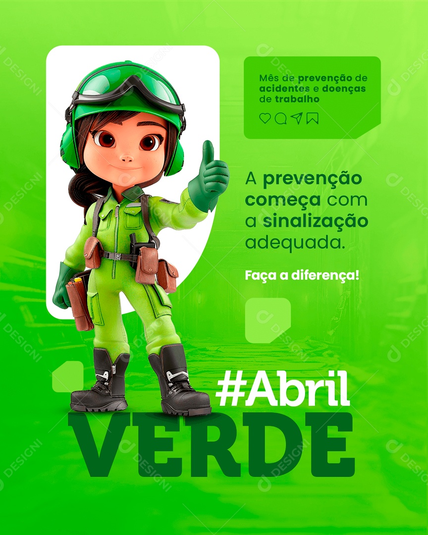 Abril Verde a Prevenção Começa com a Sinalização Adequada Faça a Diferença Social Media PSD Editável