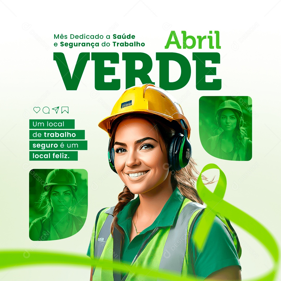 Feed Abril Verde um Local de Trabalho Seguro Social Media PSD Editável