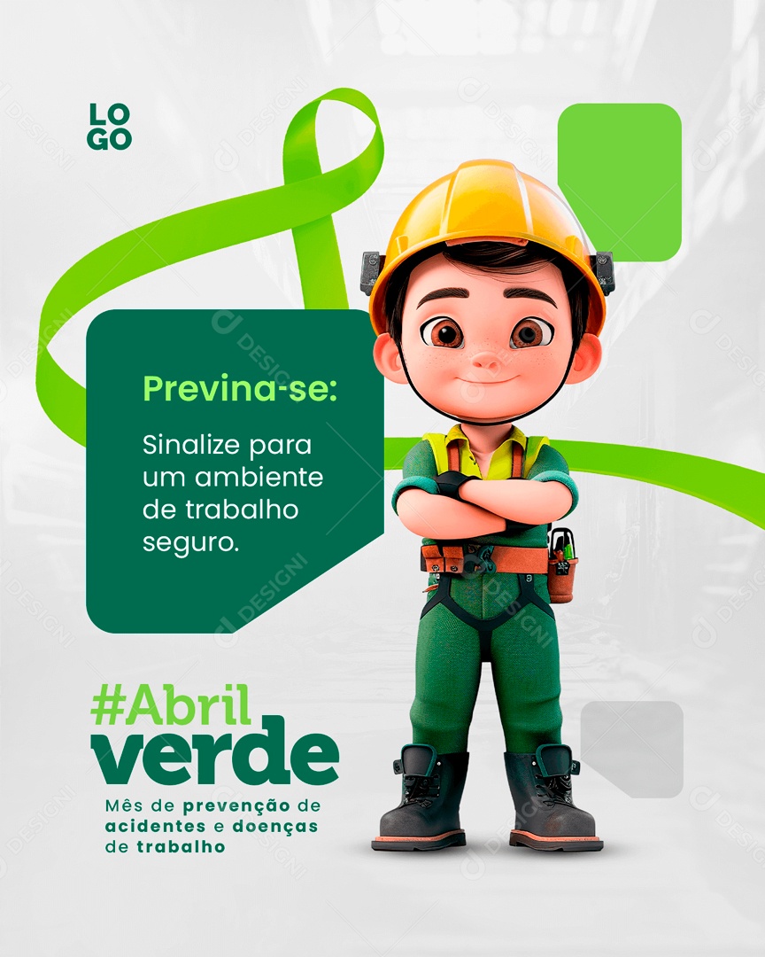 Abril Verde Previna-se Sinalize para um Ambiente de Trabalho Seguro Social Media PSD Editável