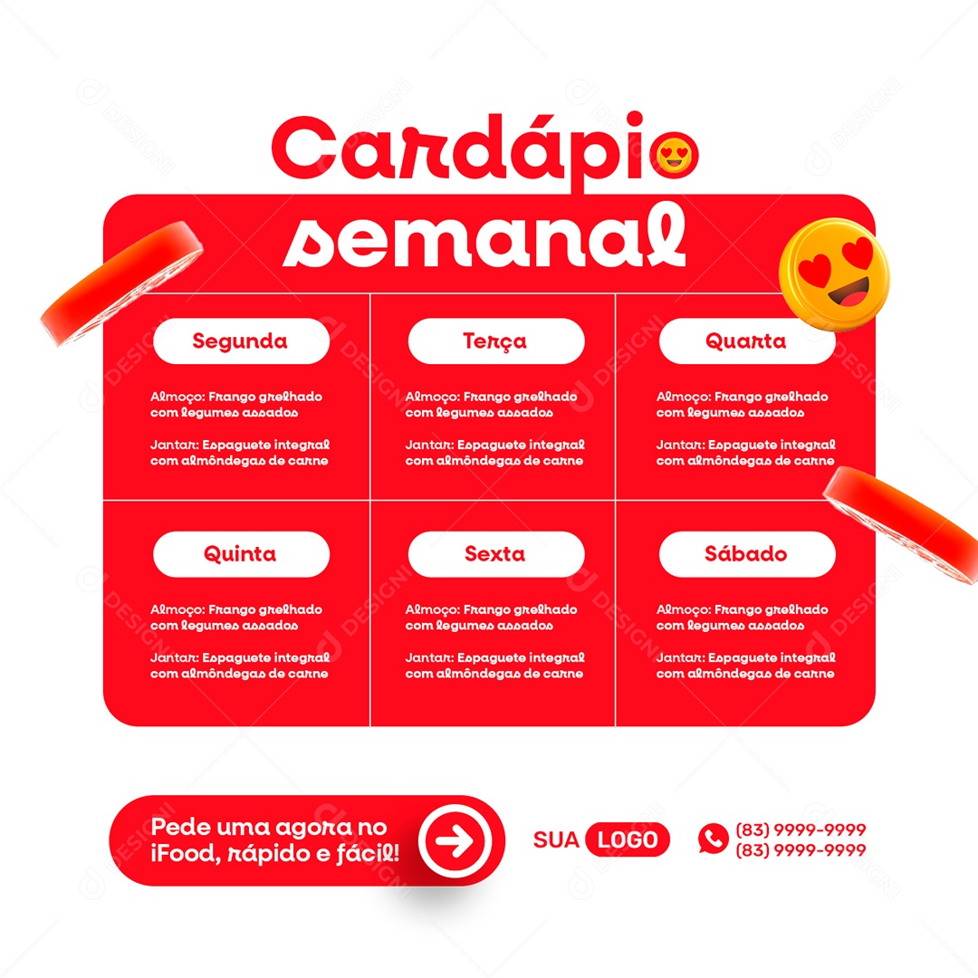 Marmitaria Cardápio Semanal Social Media PSD Editável