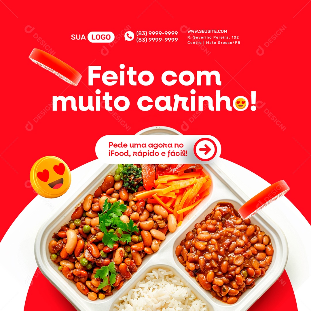 Marmitaria Feito com Muito Carinho Social Media PSD Editável