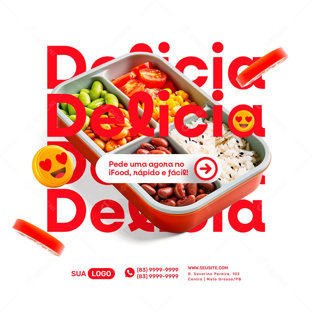 Marmitaria Delicia Pede uma Agora no iFood Rápido e Fácil Social Media PSD Editável
