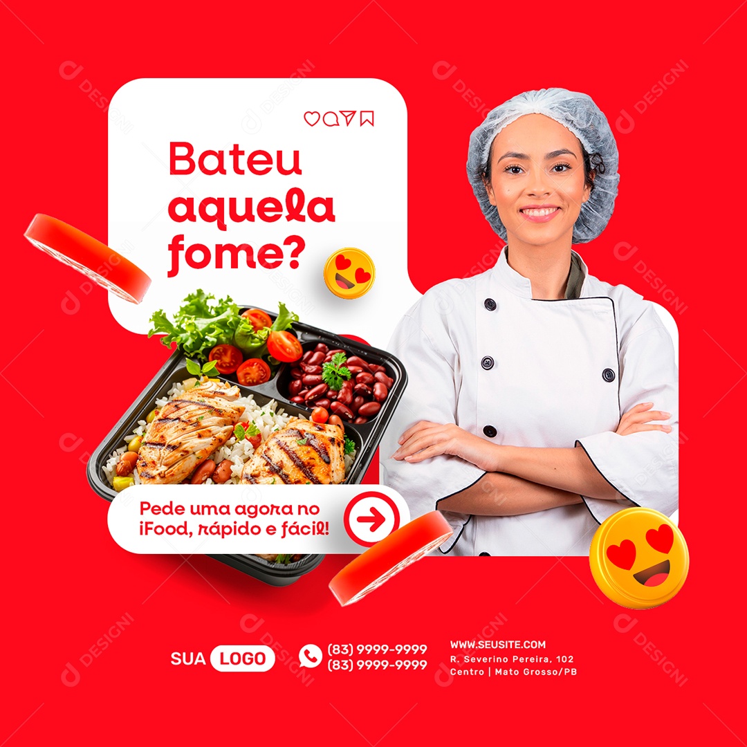 Marmitaria Bateu Aquela Fome Pede uma Agora no iFood Social Media PSD Editável